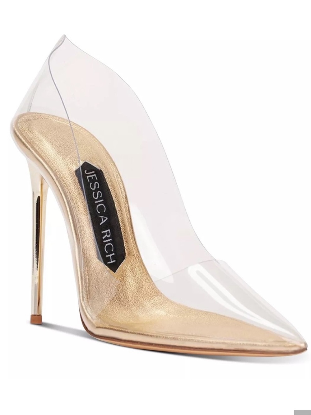 Jessica Rich Clear Pointed-Toe Pump with Gold Accents